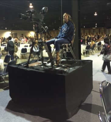 Rachel running a TV camera