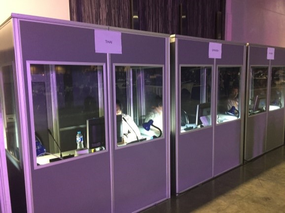 3 of the 18 translation booths for the meetings